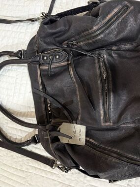 We The Free Black Pebbled Leather Emerson tote